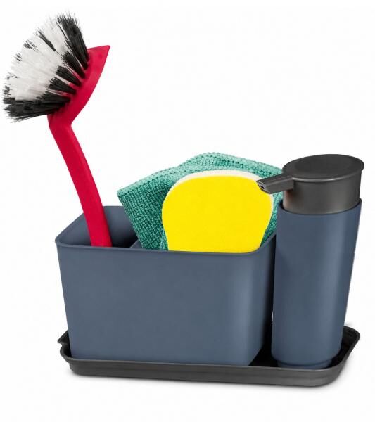 Sp&uuml;lbecken-Organizer mit praktischem Wasserablauf Sp&uuml;lutensilien-Aufbewahrung Blau/Grau
