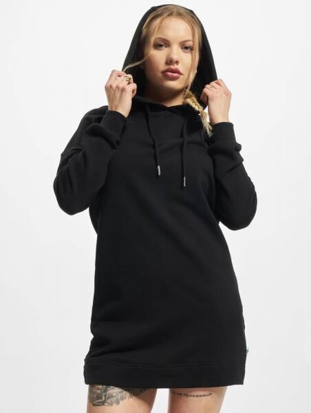 Stylish Urban Classics Women's Dress with Large Hood and Drawstring, 305 g/m², Cotton Blend, Black
