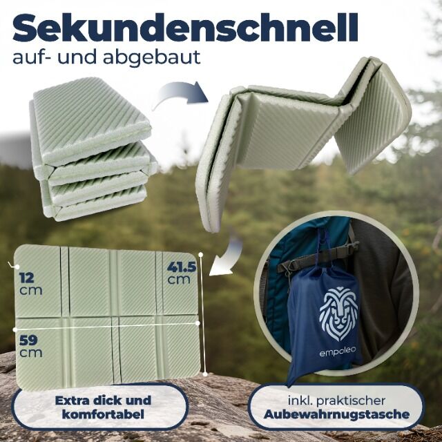 Premium Sitzkissen Outdoor - Extra Dick & Bequem - Sitzunterlage für Stadion, Garten, Angeln und Camping - Inkl. Tragetasche