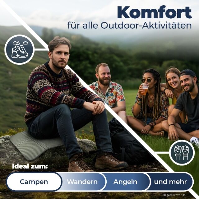 Premium Sitzkissen Outdoor - Extra Dick & Bequem - Sitzunterlage für Stadion, Garten, Angeln und Camping - Inkl. Tragetasche