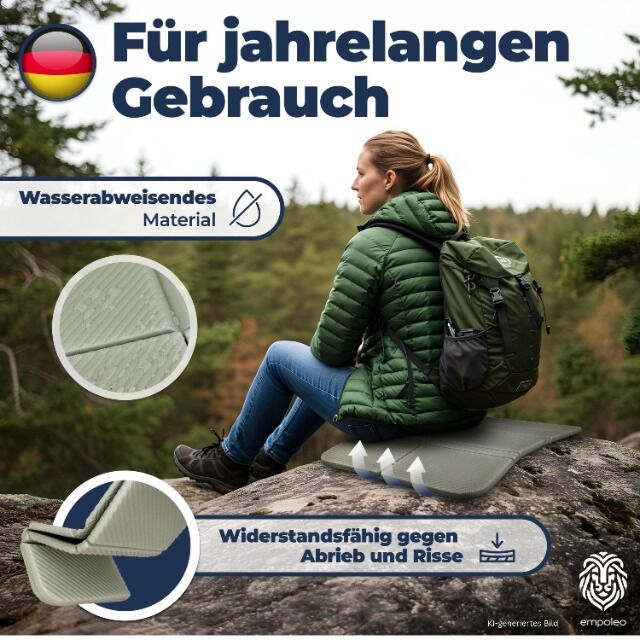 Premium Sitzkissen Outdoor - Extra Dick & Bequem - Sitzunterlage für Stadion, Garten, Angeln und Camping - Inkl. Tragetasche
