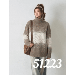 51223-Jm – Women's Turtleneck Sweater with a Color Gradient and Glitter Details