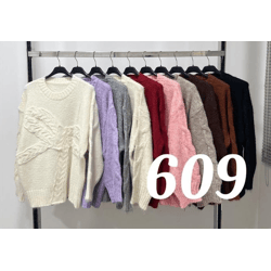 609-Jm – Damen-Strickpullover mit Zopfmuster und Rundhalsausschnitt