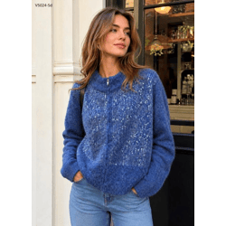 V5024-Sd – Damen-Strickpullover mit Pailletten und kurzem Reißverschluss