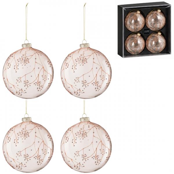J-Line Glas-Weihnachtskugeln „Zweige“, 12 cm, 4er-Set