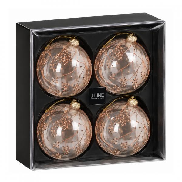 J-Line Glas-Weihnachtskugeln „Zweige“, 12 cm, 4er-Set
