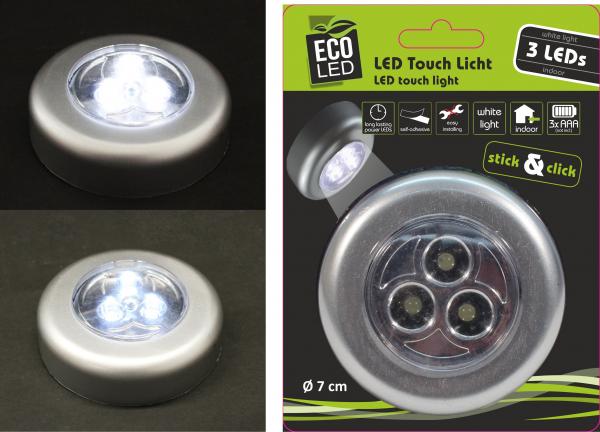 Touchlampe rund mit 3 LED   für 3 MicroAAA  Batterien  SB-Karte