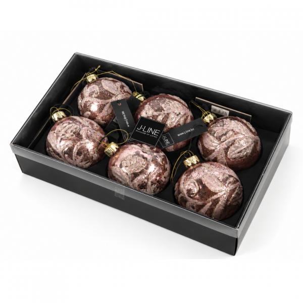 J-Line Glas-Weihnachtskugeln „Flora“, rosa, 8 cm, 6er-Set