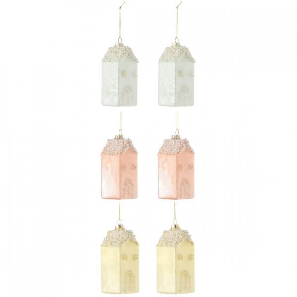 J-Line Glas-Weihnachtskugeln „House“, 12 cm, 6er-Set