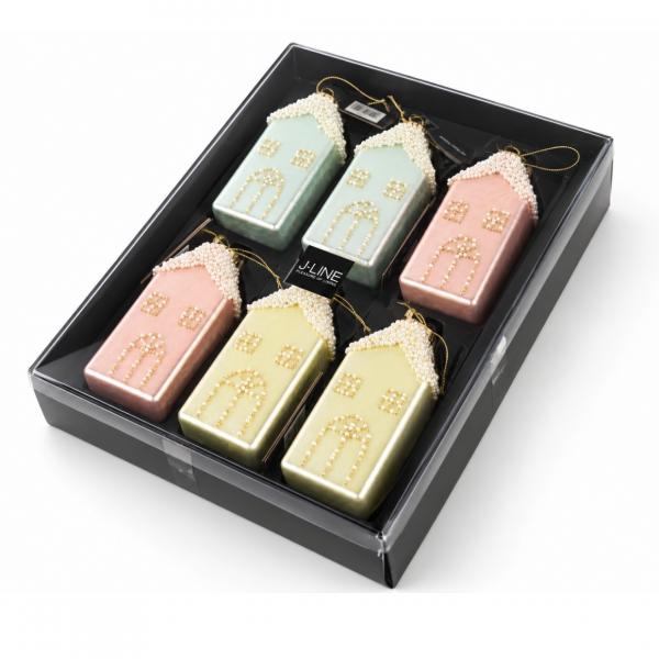 J-Line Glas-Weihnachtskugeln „House“, 12 cm, 6er-Set