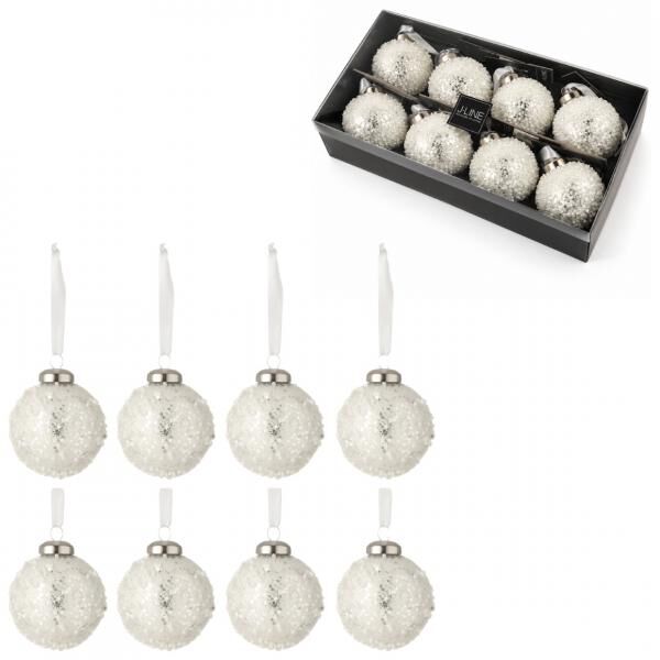 J-Line Glas-Weihnachtskugeln „Pearl“, 6 cm, 8er-Set