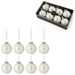 J-Line Glas-Weihnachtskugeln „Pearl“, 6 cm, 8er-Set