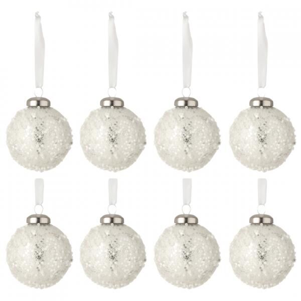 J-Line Glas-Weihnachtskugeln „Pearl“, 6 cm, 8er-Set