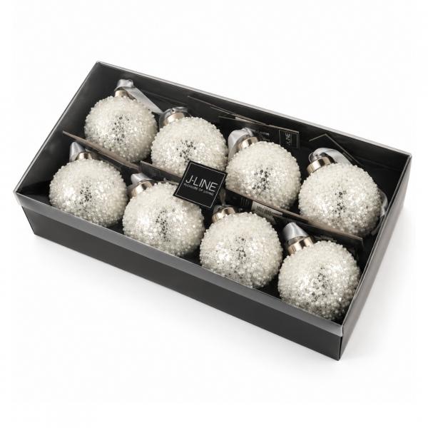J-Line Glas-Weihnachtskugeln „Pearl“, 6 cm, 8er-Set