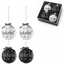 J-Line Glas-Weihnachtskugeln „Ho Ho Ho“, 10 cm, 4er-Set