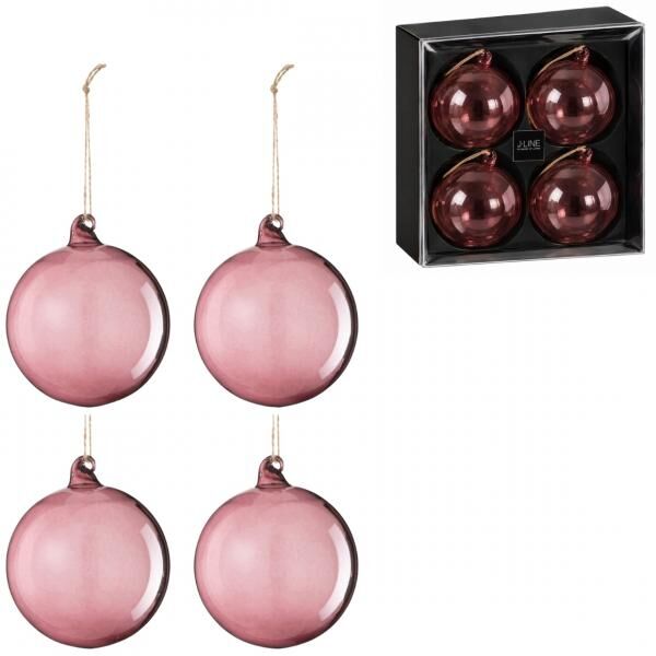 J-Line Glas-Weihnachtskugeln, Mauve, 10 cm, 4er-Set