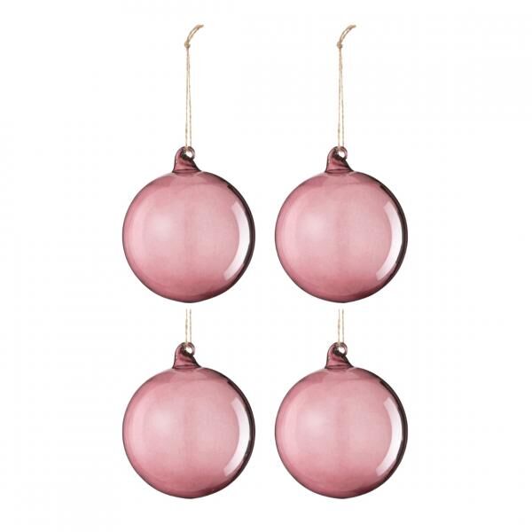 J-Line Glas-Weihnachtskugeln, Mauve, 10 cm, 4er-Set