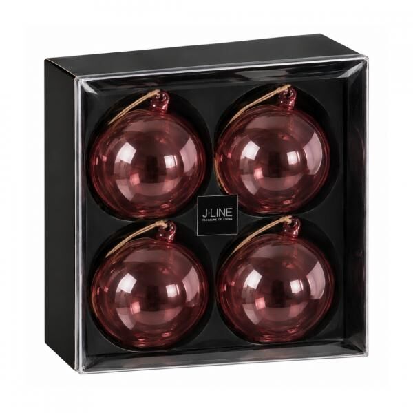 J-Line Weihnachtskugeln aus Glas, Mauve, 12 cm, 4er-Set