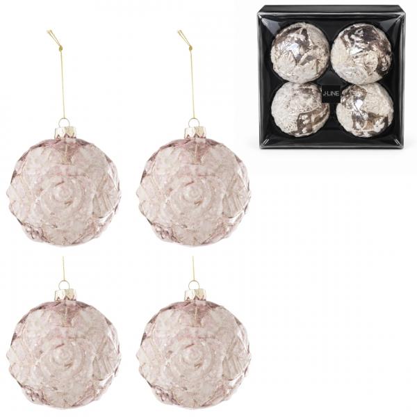 J-Line Glas-Weihnachtskugeln „Rose“, 10 cm, 4er-Set