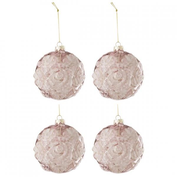 J-Line Glas-Weihnachtskugeln „Rose“, 10 cm, 4er-Set