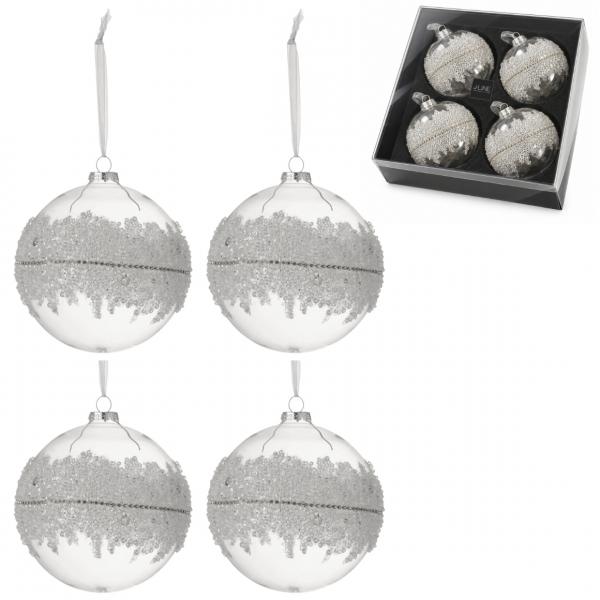 J-Line Glas-Weihnachtskugeln „Sugar“, 12 cm, 4er-Set