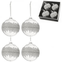 J-Line Glas-Weihnachtskugeln „Sugar“, 12 cm, 4er-Set