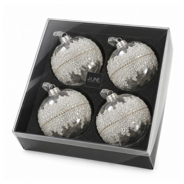 J-Line Glas-Weihnachtskugeln „Sugar“, 12 cm, 4er-Set