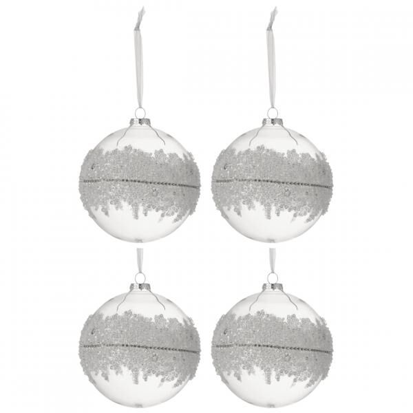 J-Line Glas-Weihnachtskugeln „Sugar“, 12 cm, 4er-Set