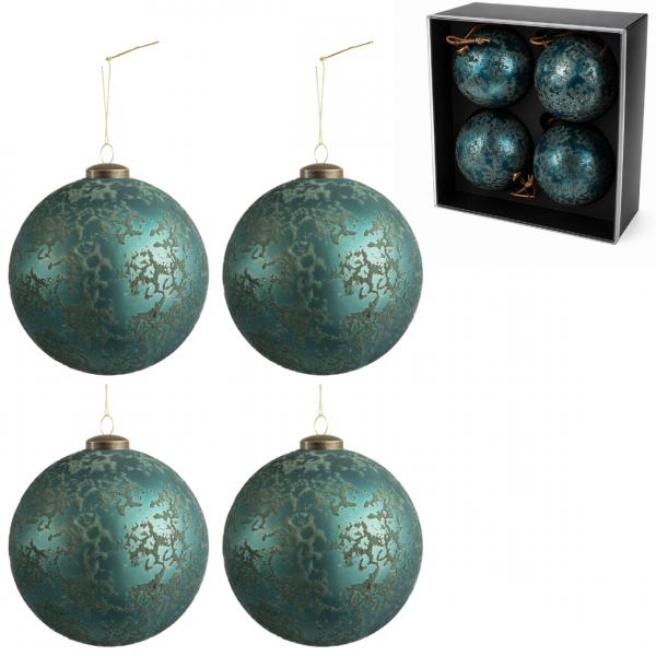 J-Line Weihnachtskugeln aus Glas, azurblau, 12 cm, 4er-Set