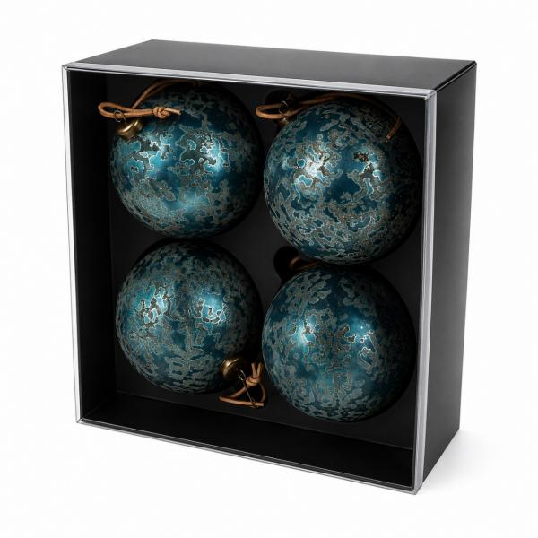 J-Line Weihnachtskugeln aus Glas, azurblau, 12 cm, 4er-Set