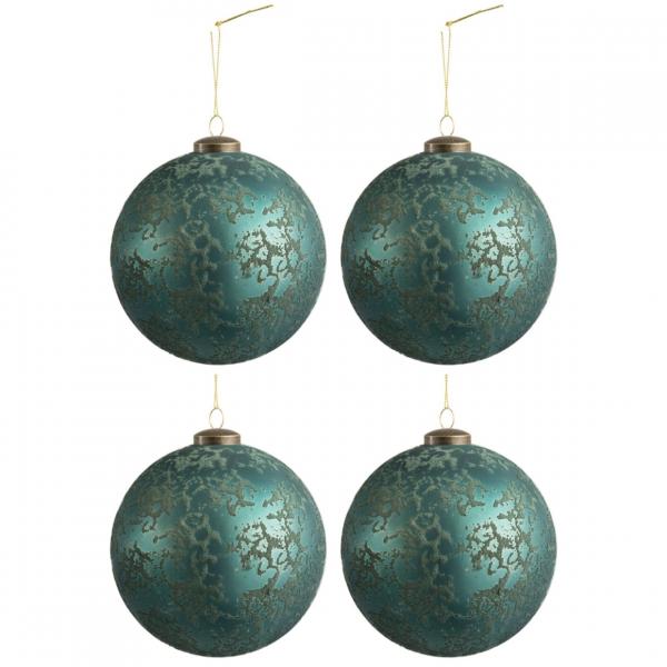 J-Line Weihnachtskugeln aus Glas, azurblau, 12 cm, 4er-Set