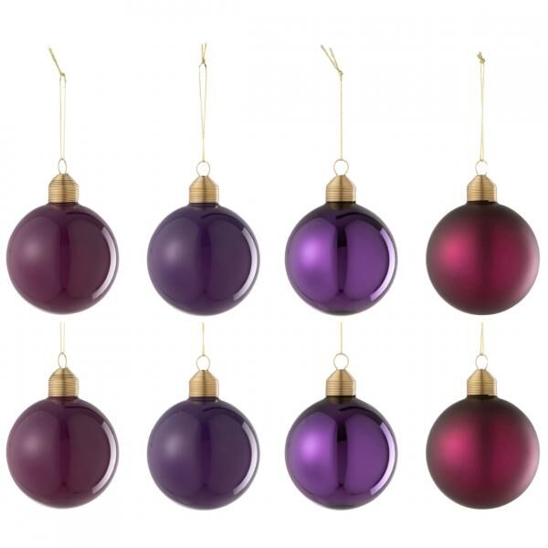 J-Line Weihnachtskugeln aus Glas, violett, 8 cm, 8er-Set