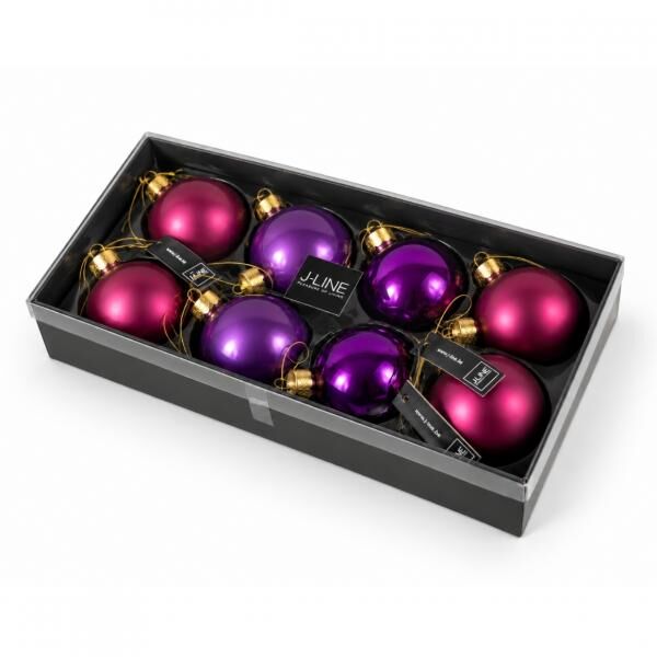 J-Line Weihnachtskugeln aus Glas, violett, 8 cm, 8er-Set