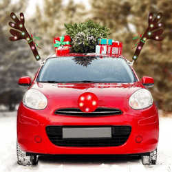 SantaRide Weihnachts-Rentier-Autodekorationsset mit LED-Beleuchtung (Geweih & leuchtende rote Nase)