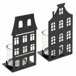 Windlicht „House“ aus Metall, schwarz, 28 cm, 2er-Set
