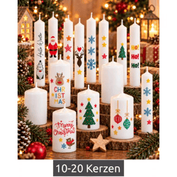 10-20 Kerzen in Mystery Kerzen Box mit Weihnachtsbaum-Tattoo Kerzen im Mix