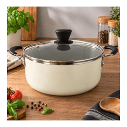 Ø24cm Bergner Creme Line Kochtopf mit Glasdeckel, ILAG Essential Antihaftbeschichtung & Induktionsboden **B-Ware – geprüft & funktionel