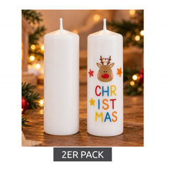2er Pack Tattoo-Stumpenkerze aus Wachs mit 27 verschiedenen Weihnachtsmotiven zum Aufbringen Deko-Kerze ca. 12 × 5,7 cm Weiß