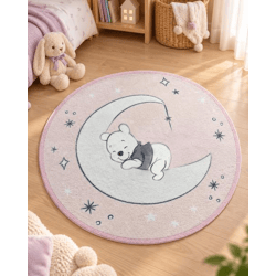 Disney Kinderteppich mit Winnie the Pooh-Motiv auf Mond mit Sternen Ø90cm Teppich aus 100% Polyamid, strapazierfähig, pflegeleicht & ruts