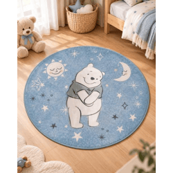 Disney Kinderteppich mit Winnie the Pooh-Motiv mit Sonne, Mond & Sternen Ø90cm Teppich aus 100% Polyamid, strapazierfähig, pflegeleicht &