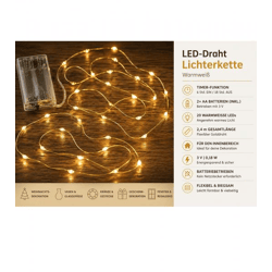Funkelnde LICHTMOMENTE LED-Draht Lichterkette mit Timerfunktion 2,4 Meter 20 LEDs warmweiße Mikro-LED-Lämpchen 9843546 Gold