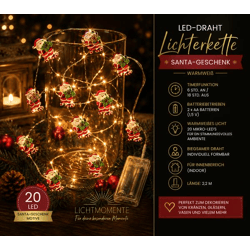 Funkelndes LICHTMOMENTE LED-Draht mit Weihnachtsmann-Geschenk-Motiv Lichterkette mit Timerfunktion 2,2 Meter 20 LEDs warmweiße Mikro-LED-L