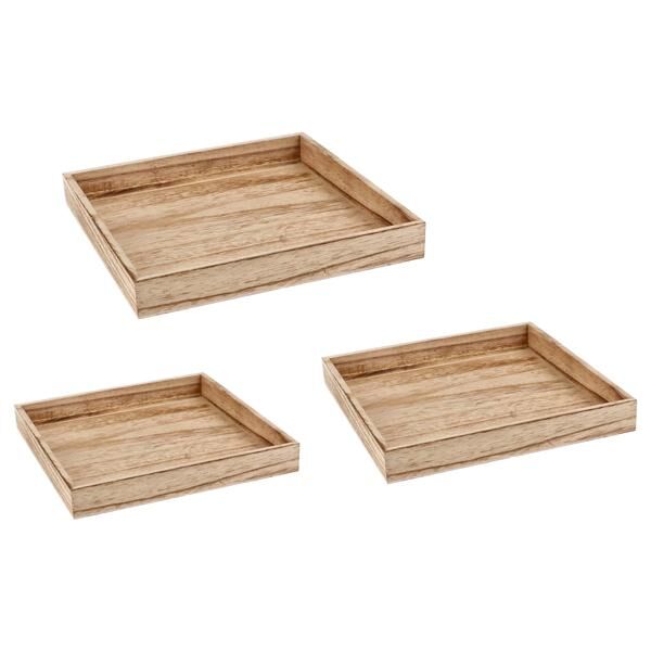 Wooden Tray, Square, Flamed, Set of 3