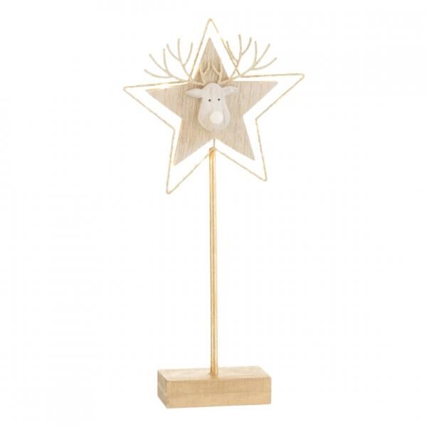 J-Line Rentier LED, batteriebetrieben, goldfarben/weiß, 52 cm