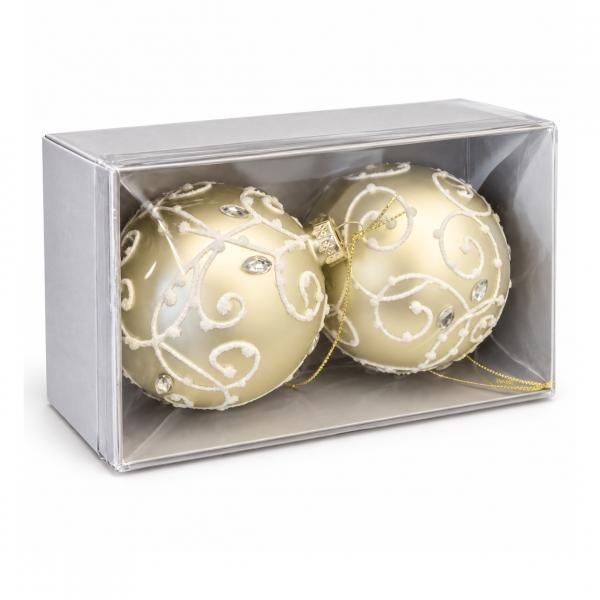 Weihnachtskugel aus Glas, goldfarben/weiß, 8 cm, 2er-Set