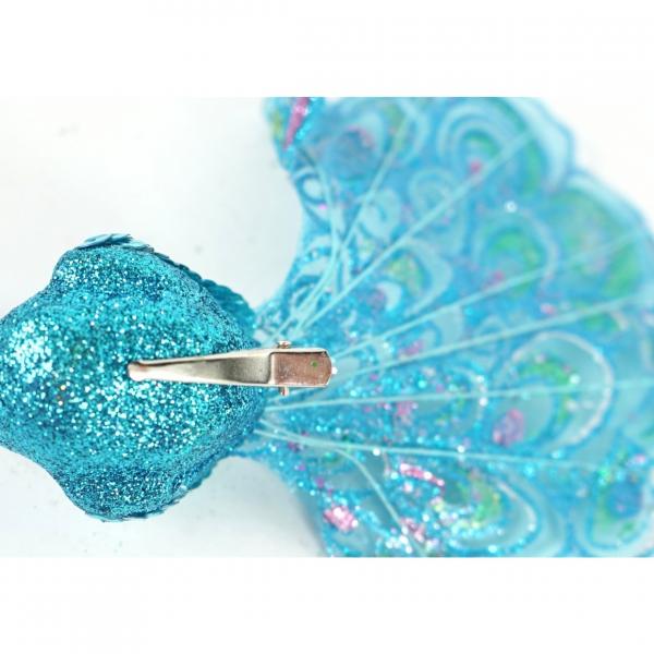 Pfau auf Clip Glitzer blau 18 cm