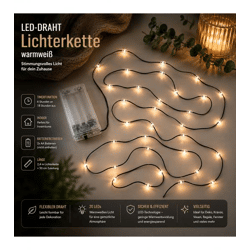 Stimmungsvolle LICHTMOMENTE LED-Draht Lichterkette mit Timerfunktion 2,4 Meter 20 LEDs warmweiße Mikro-LED-Lämpchen 9844845 Grün