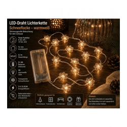 Stimmungsvolle LICHTMOMENTE LED-Draht mit Schneeflocken-Motiv Lichterkette mit Timerfunktion 2,1 Meter 20 LEDs warmweiße Mikro-LED-Lämpch