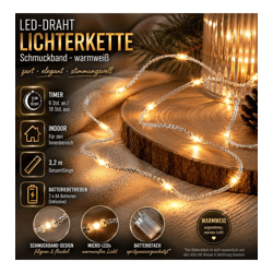 Stylische LICHTMOMENTE LED-Draht mit Schmuckband Lichterkette mit Timerfunktion 3,2 Meter 20 LEDs warmweiße Mikro-LED-Lämpchen 9844144 S