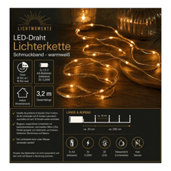 Stylische LICHTMOMENTE LED-Draht mit Schmuckband Lichterkette mit Timerfunktion 3,2 Meter 20 LEDs warmweiße Mikro-LED-Lämpchen 9844343 G